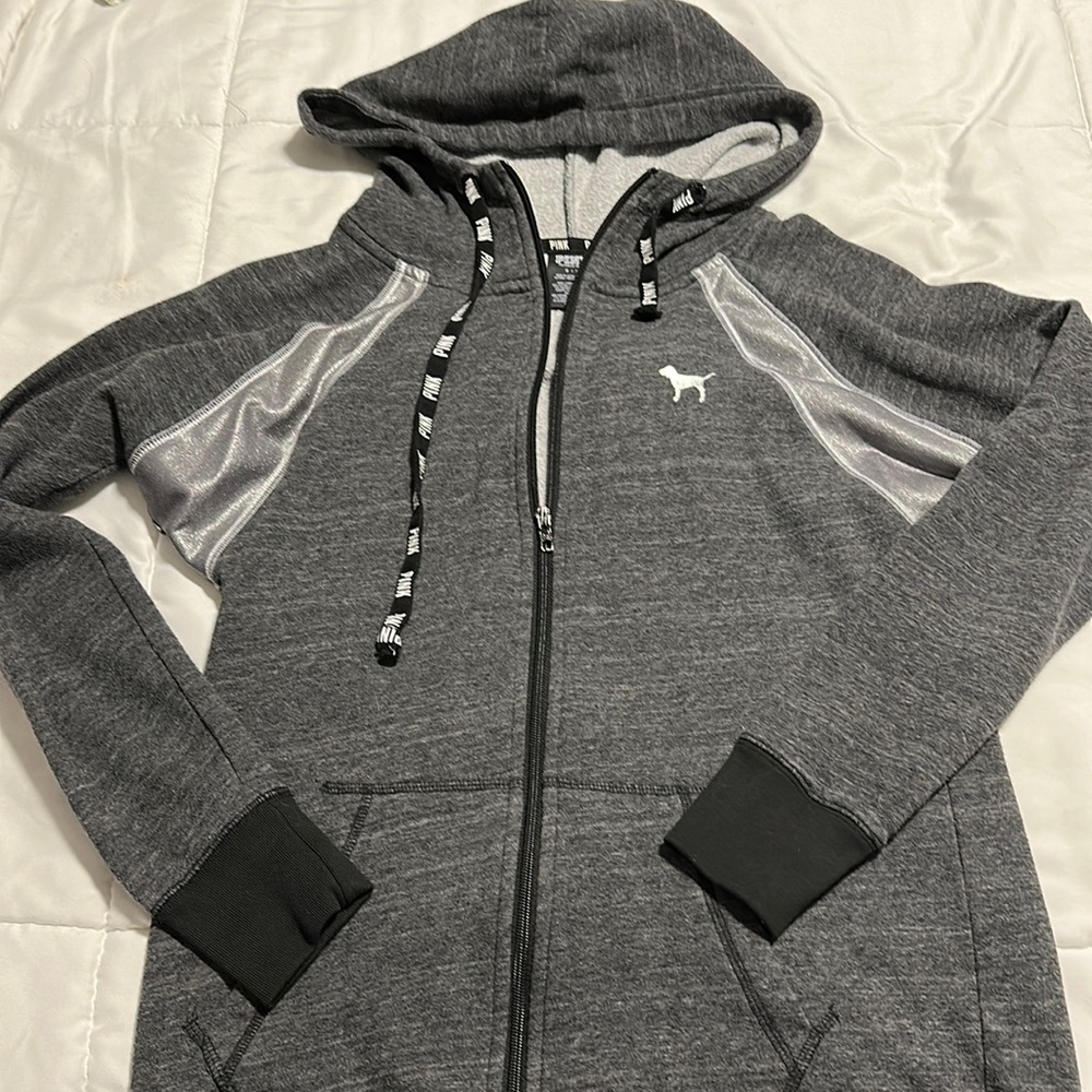 Like New Grey Zip Up Jacket with Metallic Details